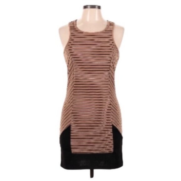 THML Sleeveless Minimalist Career Sheath Dress Size M Brown Black Color Block - Picture 1 of 10